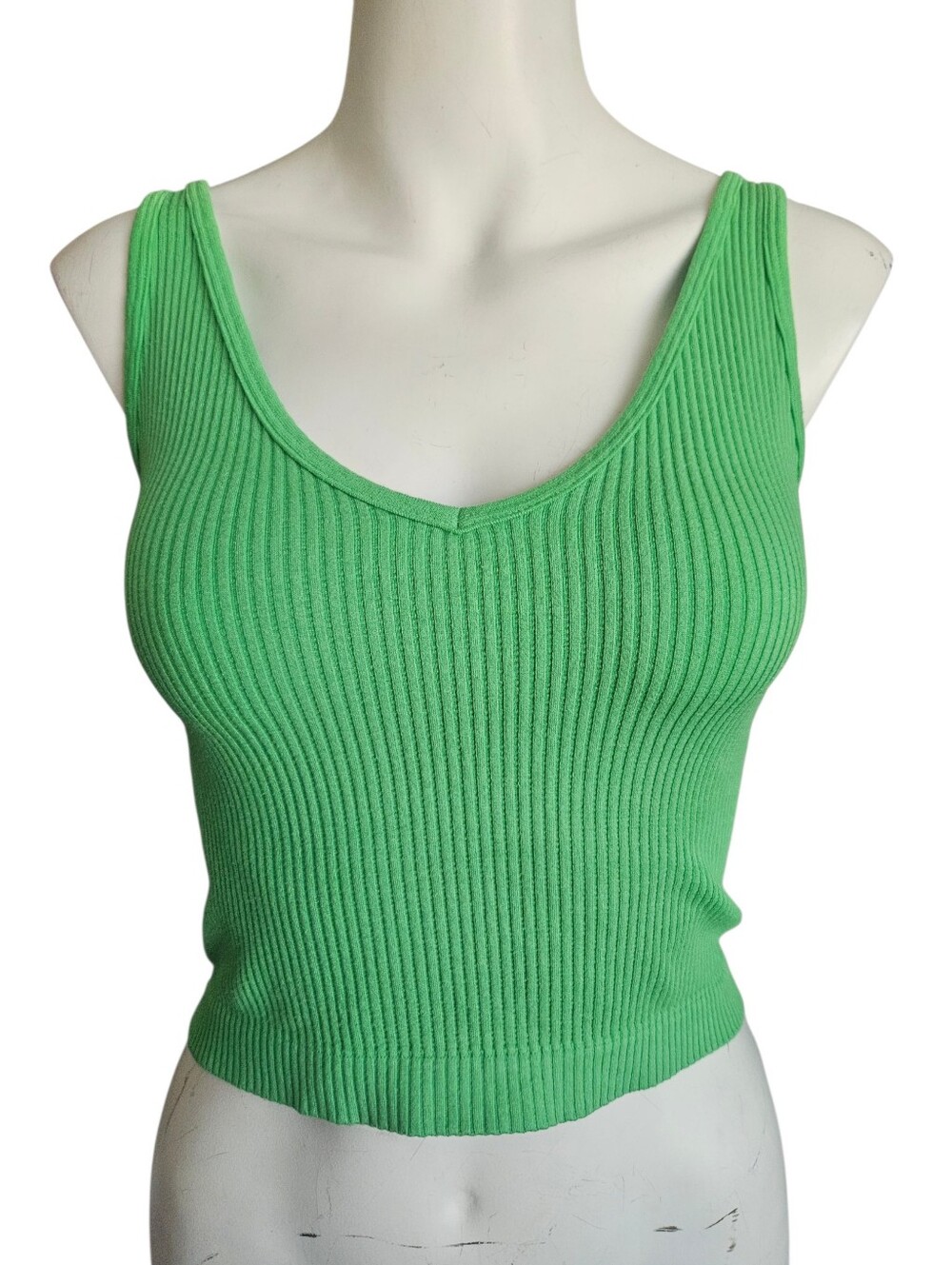 Intimately Free People V-Neck Cropped Ribbed Green Tank Top Sz M/L Stretchy Soft